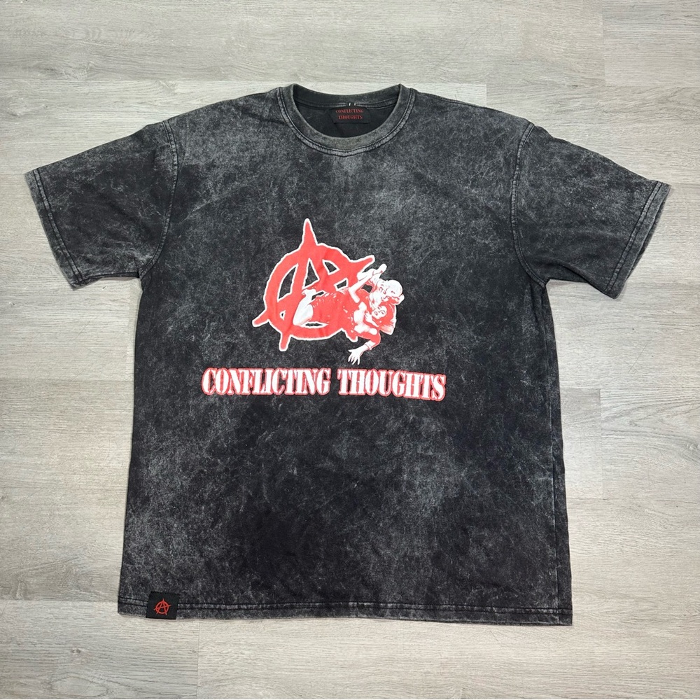 Conflicting Thoughts‎ Punk Anarchy T-shirt Size Large Hardcore Black Marble